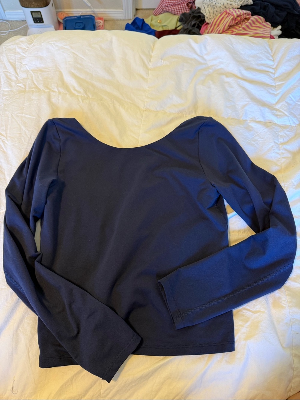 aerie Navy Long Sleeve Scoop Neck Top